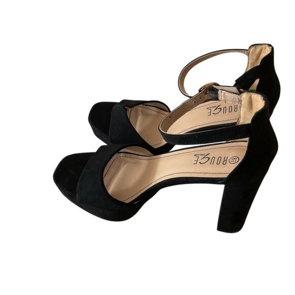 Rouge Helium Shoes Womens‎ Size 8.5 Black Ankle Strap Block Heel Dressy Sandals - Picture 3 of 10